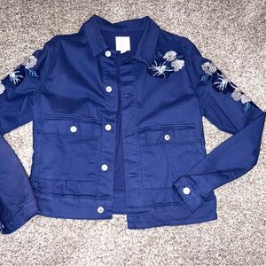 LuLaRoe Blue Jacket with Floral Embroidery